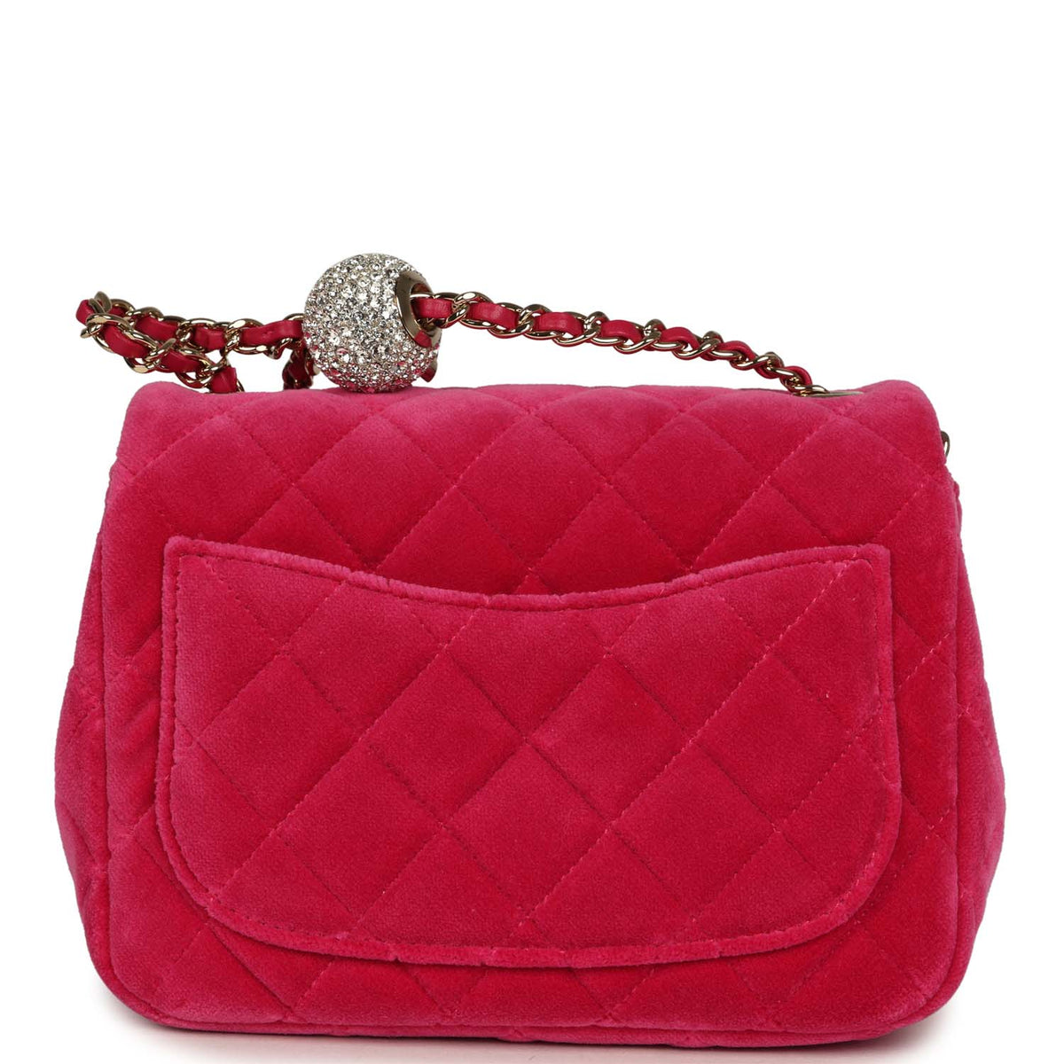 Chanel Mini Pearl Crush Square Flap Bag Fuchsia Velvet Light Gold Hardware