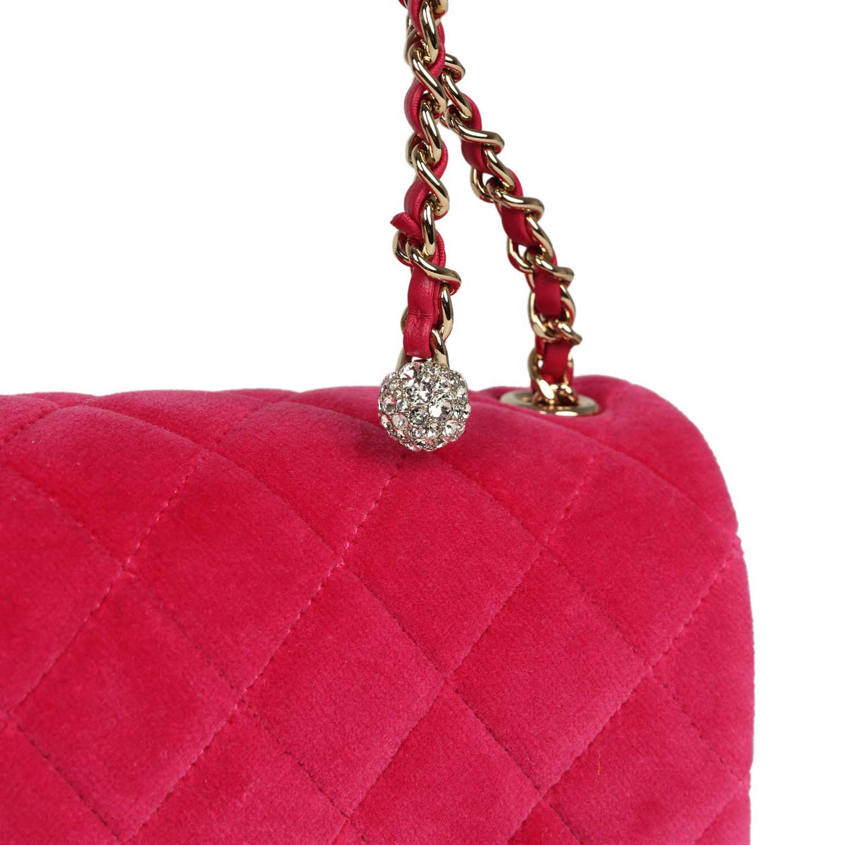 Chanel Mini Pearl Crush Square Flap Bag Fuchsia Velvet Light Gold Hardware