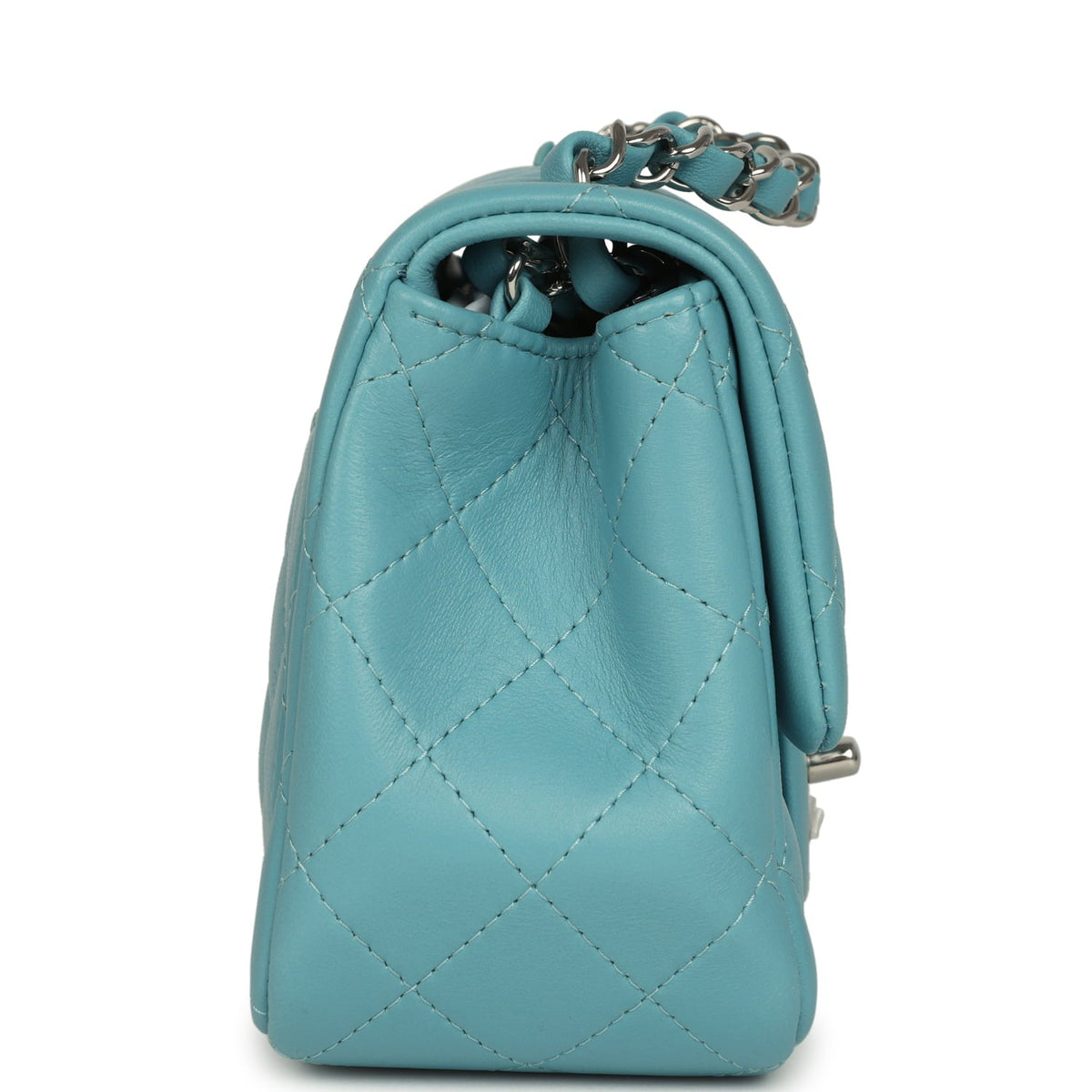 Chanel Mini Classic Square Flap Bag Light Blue Lambskin Silver Hardware