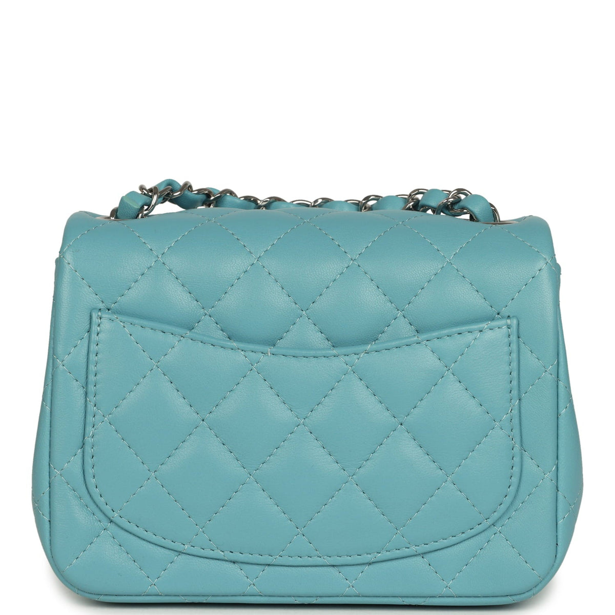 Chanel Mini Classic Square Flap Bag Light Blue Lambskin Silver Hardware