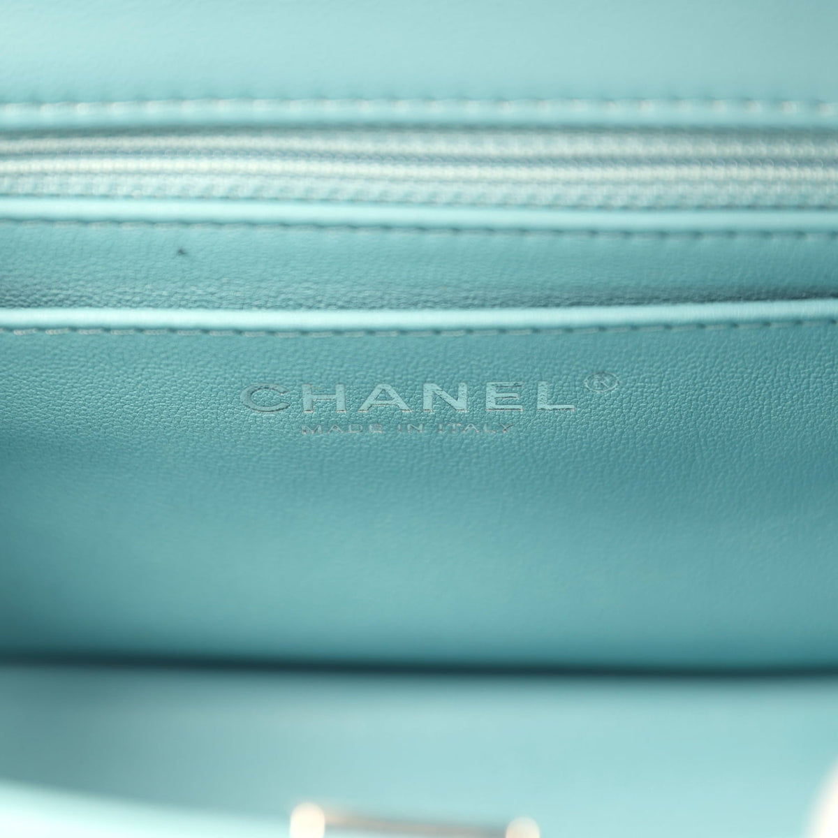 Chanel Mini Classic Square Flap Bag Light Blue Lambskin Silver Hardware