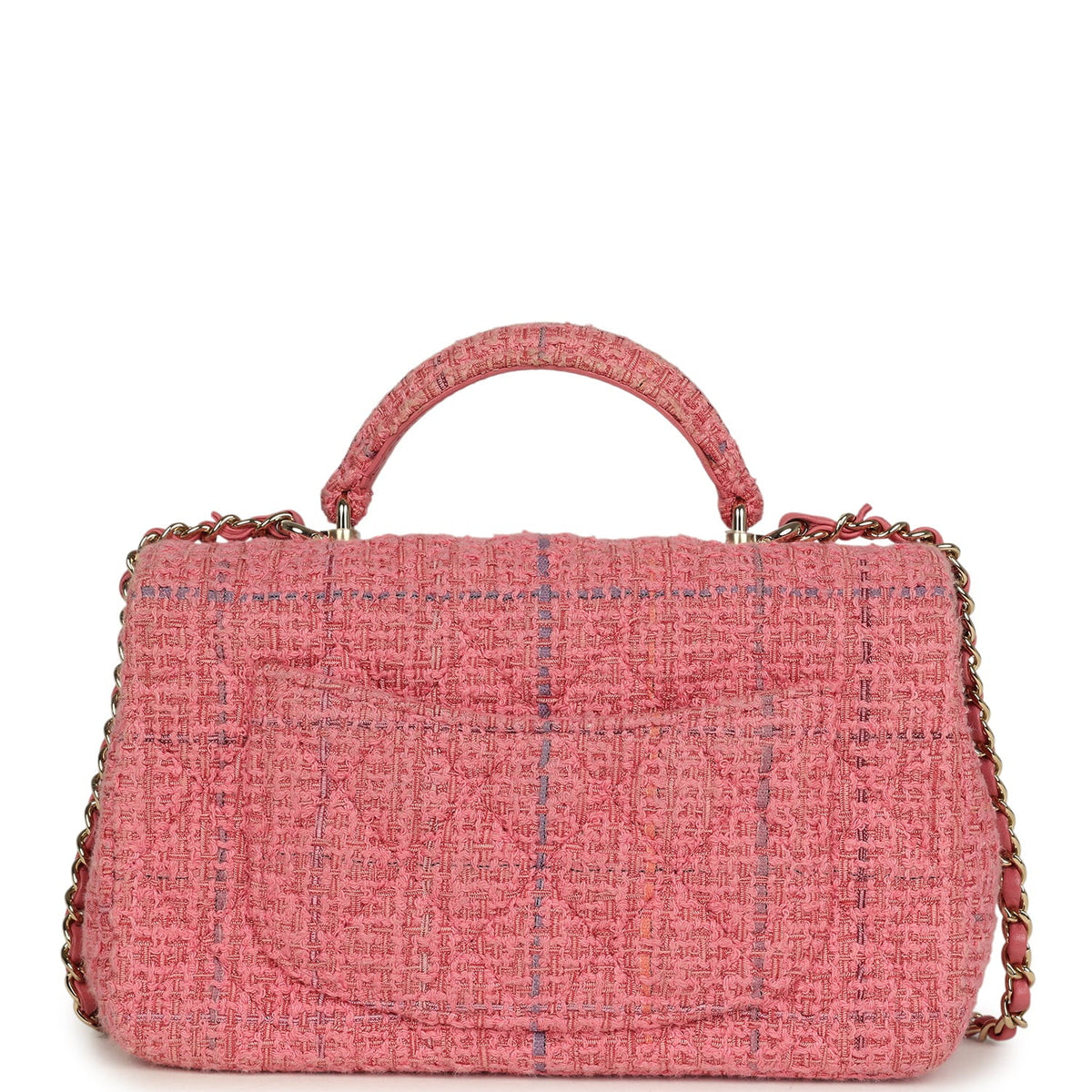 Pre-owned Chanel Mini Classic Rectangular Top Handle Flap Bag Pink Tweed Light Gold Hardware
