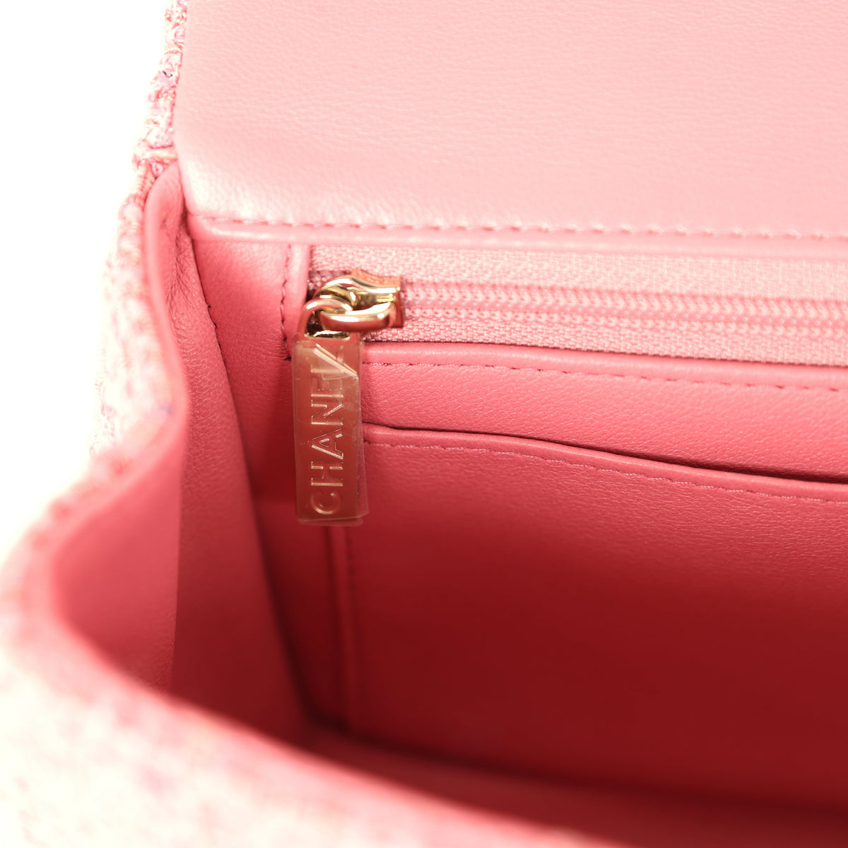 Pre-owned Chanel Mini Classic Rectangular Top Handle Flap Bag Pink Tweed Light Gold Hardware