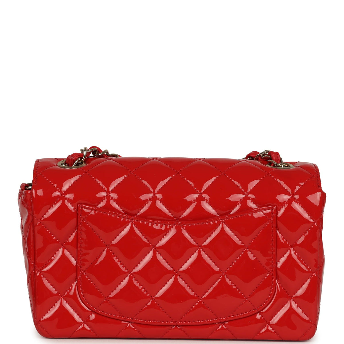 Pre-owned Chanel Mini Classic Rectangular Flap Bag Red Patent Light Gold Hardware