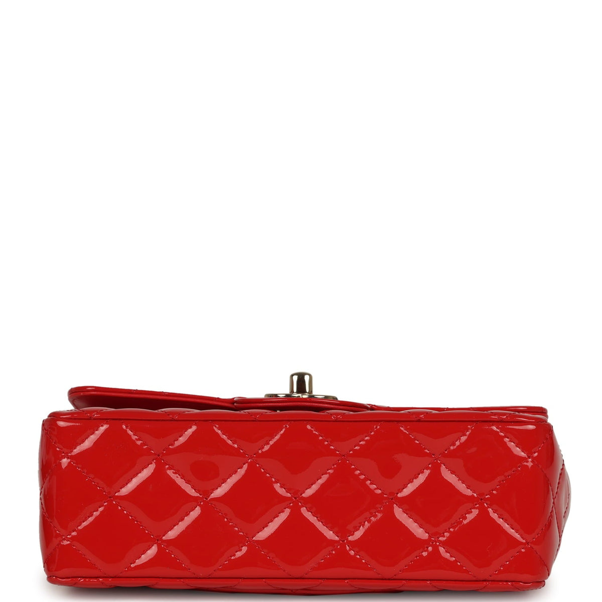 Pre-owned Chanel Mini Classic Rectangular Flap Bag Red Patent Light Gold Hardware