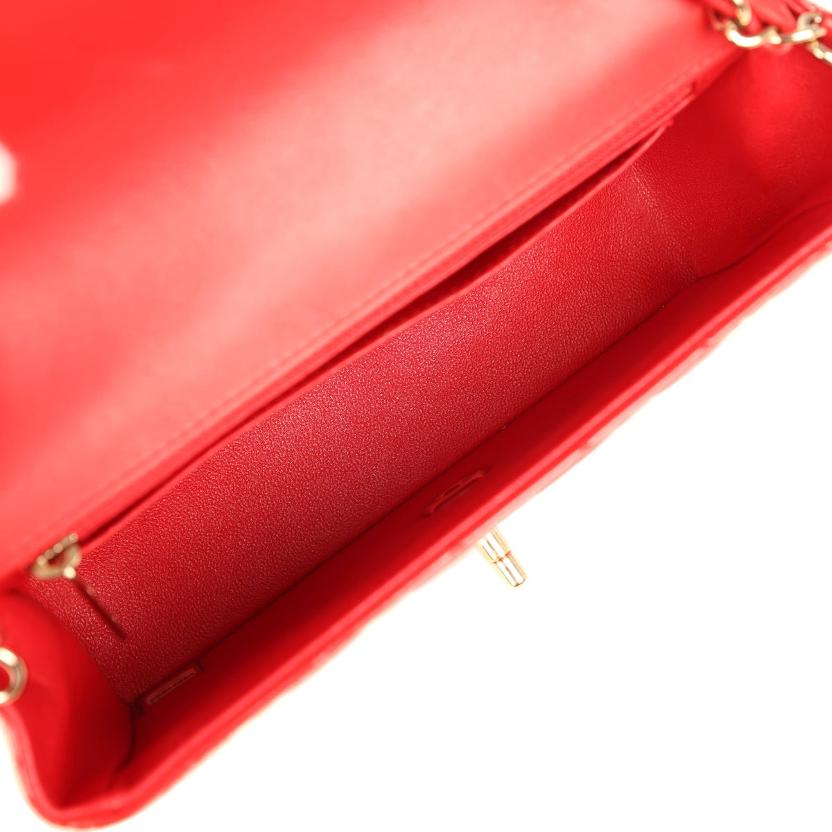 Pre-owned Chanel Mini Classic Rectangular Flap Bag Red Patent Light Gold Hardware