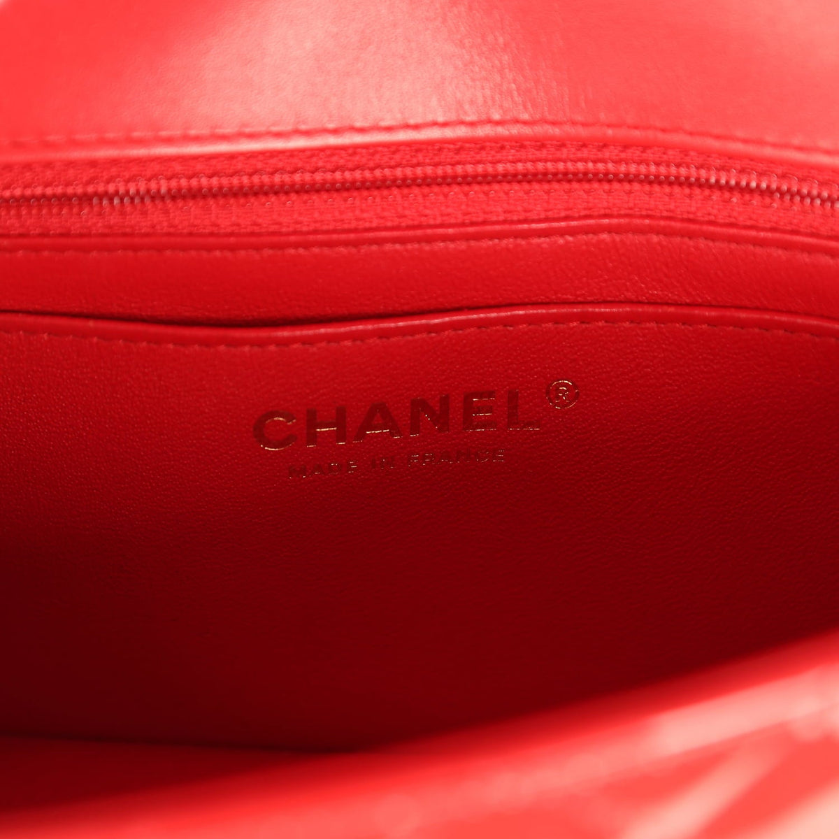 Pre-owned Chanel Mini Classic Rectangular Flap Bag Red Patent Light Gold Hardware