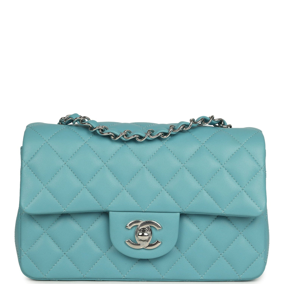 Chanel Mini Rectangular Flap Bag Light Blue Lambskin Light Gold Hardware