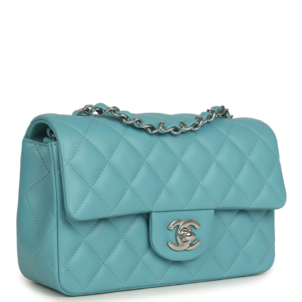 Chanel Mini Rectangular Flap Bag Light Blue Lambskin Light Gold Hardware