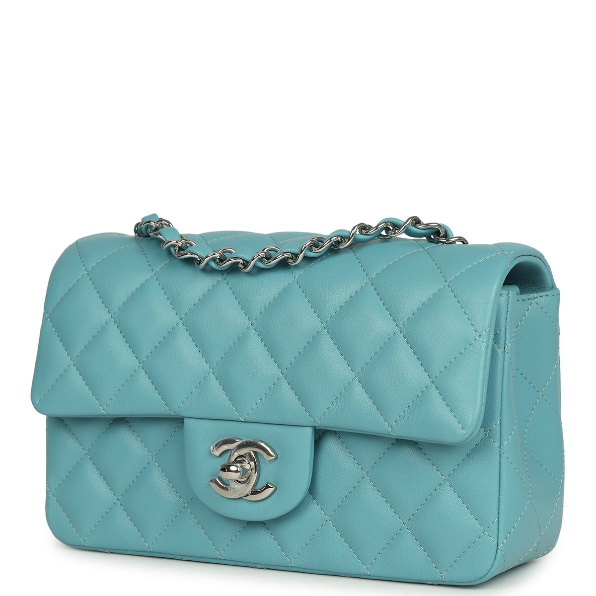 Chanel Mini Rectangular Flap Bag Light Blue Lambskin Light Gold Hardware