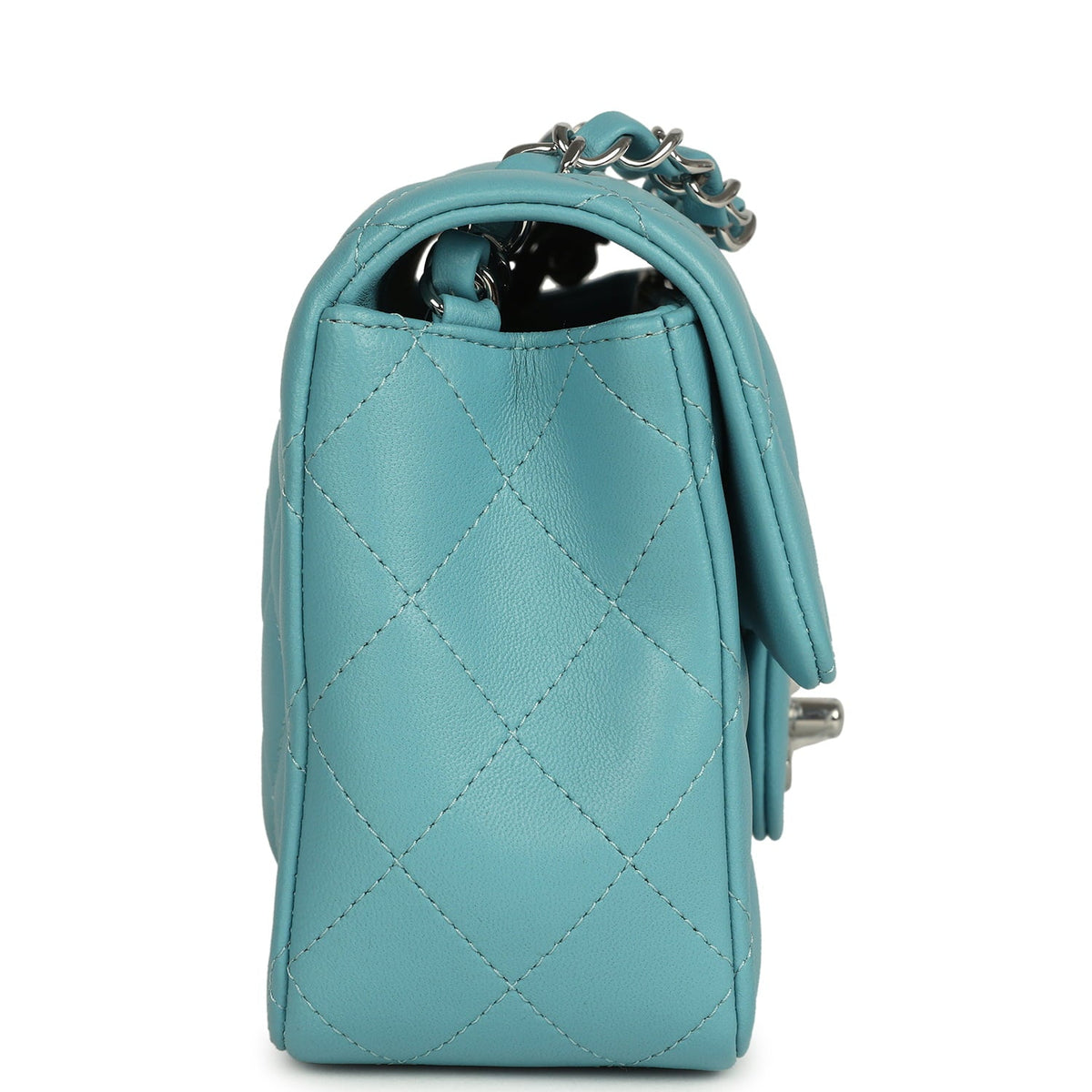 Chanel Mini Rectangular Flap Bag Light Blue Lambskin Light Gold Hardware