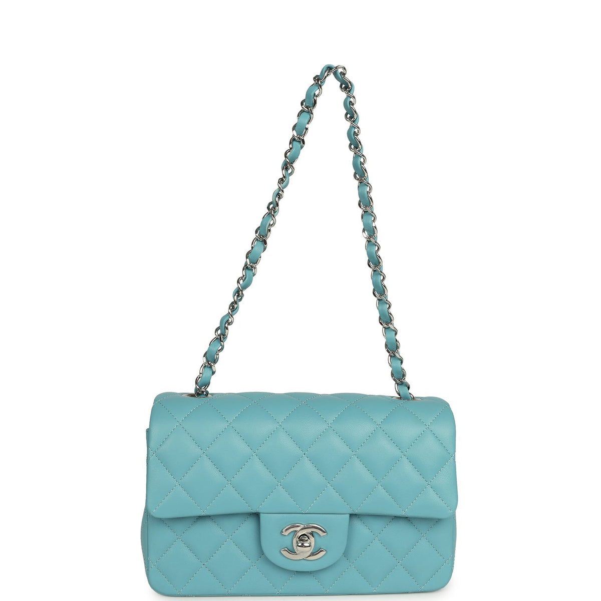Chanel Mini Rectangular Flap Bag Light Blue Lambskin Light Gold Hardware