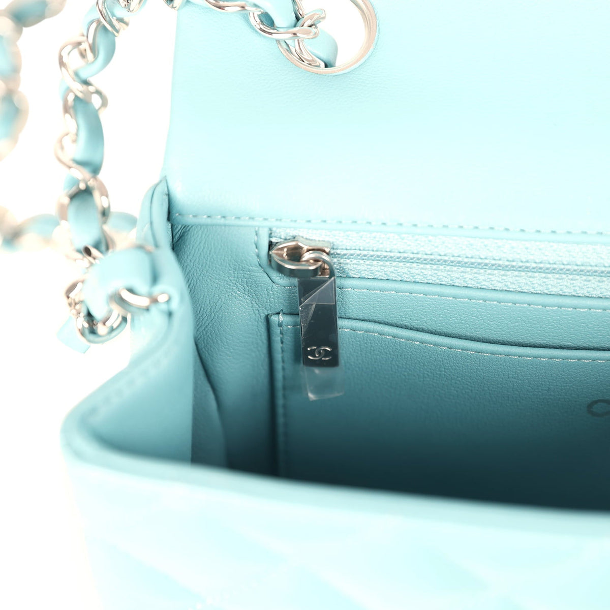 Chanel Mini Rectangular Flap Bag Light Blue Lambskin Light Gold Hardware