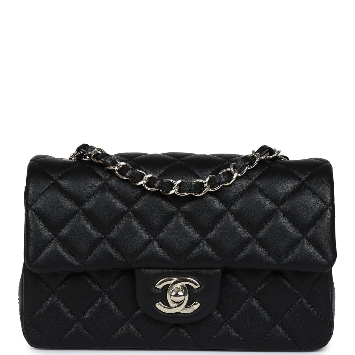 Pre-owned Chanel Mini Classic Rectangular Flap Bag Black Lambskin Light Gold Hardware