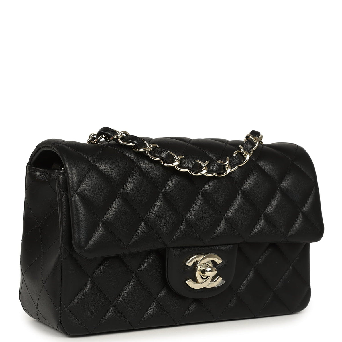 Pre-owned Chanel Mini Classic Rectangular Flap Bag Black Lambskin Light Gold Hardware