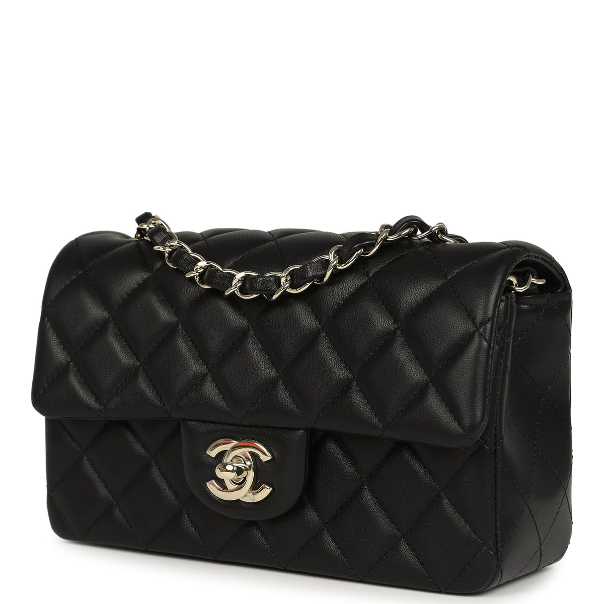 Pre-owned Chanel Mini Classic Rectangular Flap Bag Black Lambskin Light Gold Hardware