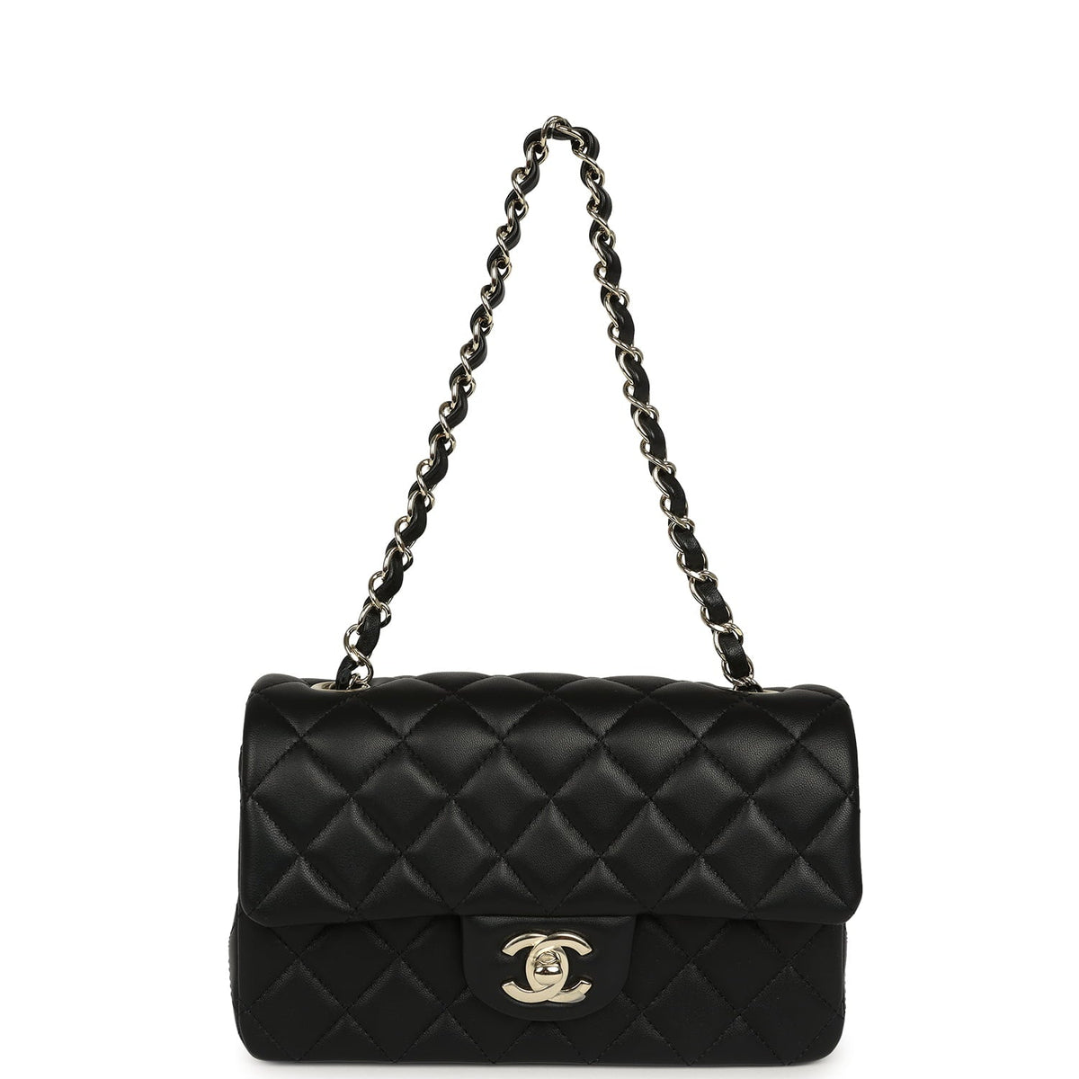 Pre-owned Chanel Mini Classic Rectangular Flap Bag Black Lambskin Light Gold Hardware