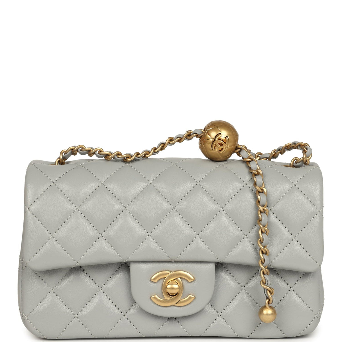 Chanel Mini Pearl Crush Rectangular Flap Bag Grey Lambskin Brushed Gold Hardware