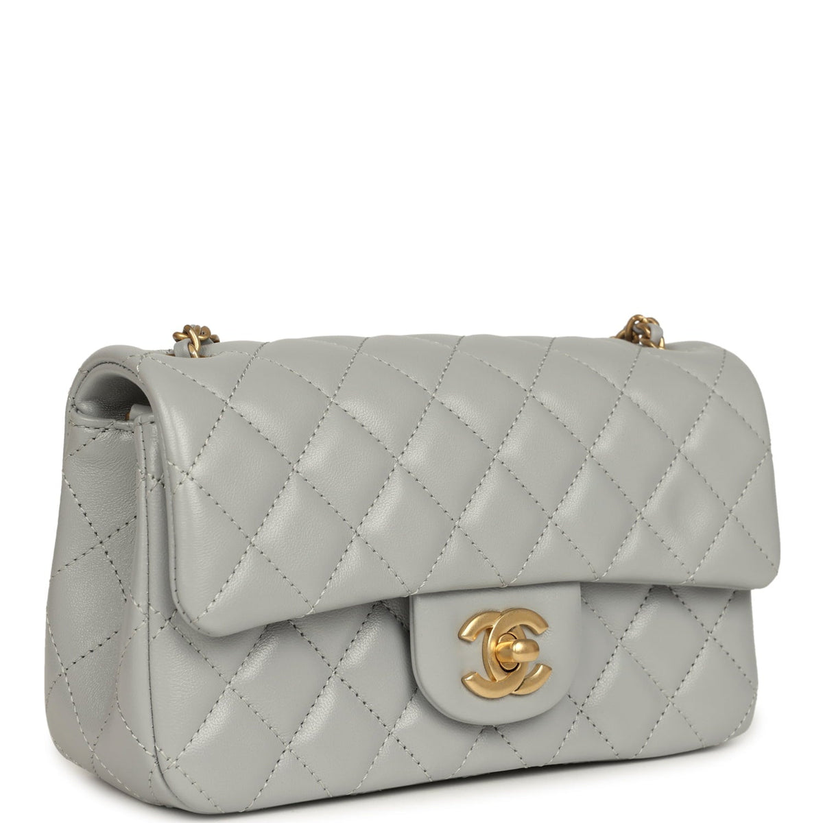 Chanel Mini Pearl Crush Rectangular Flap Bag Grey Lambskin Brushed Gold Hardware