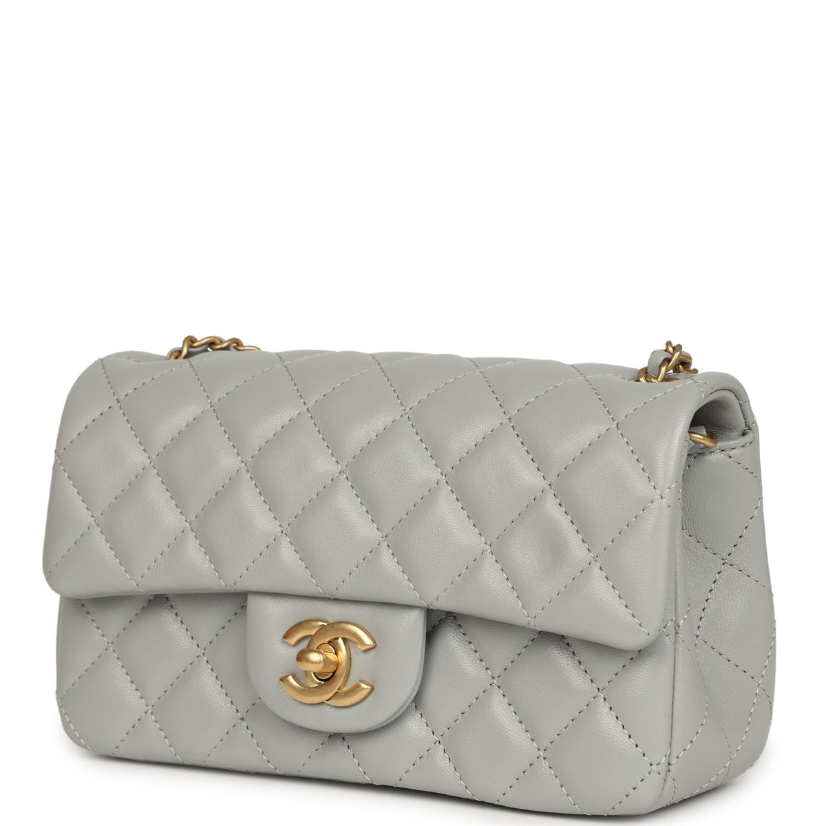 Chanel Mini Pearl Crush Rectangular Flap Bag Grey Lambskin Brushed Gold Hardware