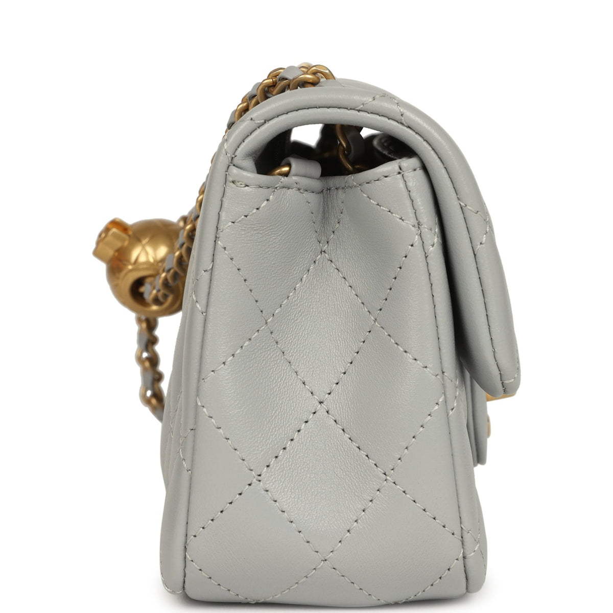 Chanel Mini Pearl Crush Rectangular Flap Bag Grey Lambskin Brushed Gold Hardware