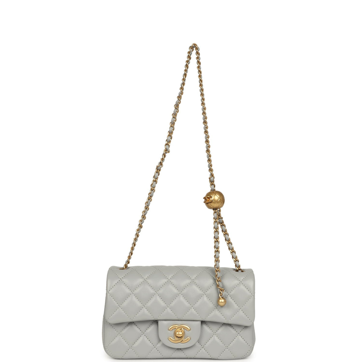 Chanel Mini Pearl Crush Rectangular Flap Bag Grey Lambskin Brushed Gold Hardware