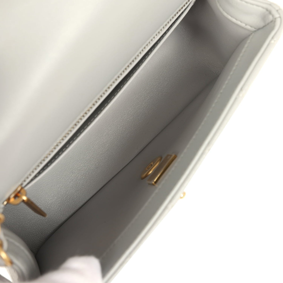 Chanel Mini Pearl Crush Rectangular Flap Bag Grey Lambskin Brushed Gold Hardware