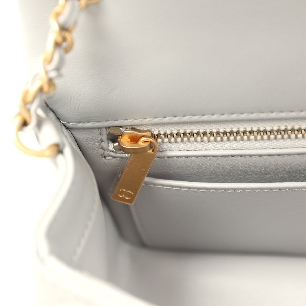 Chanel Mini Pearl Crush Rectangular Flap Bag Grey Lambskin Brushed Gold Hardware