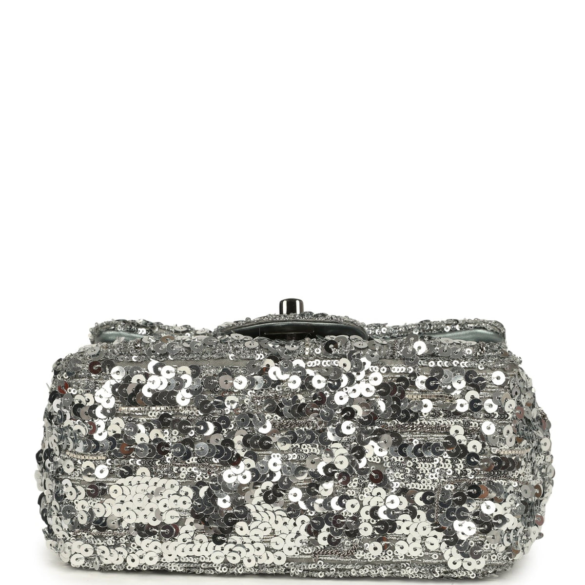 Pre-owned Chanel Mini Classic Square Flap Bag Metallic Silver Sequins Ruthenium Hardware