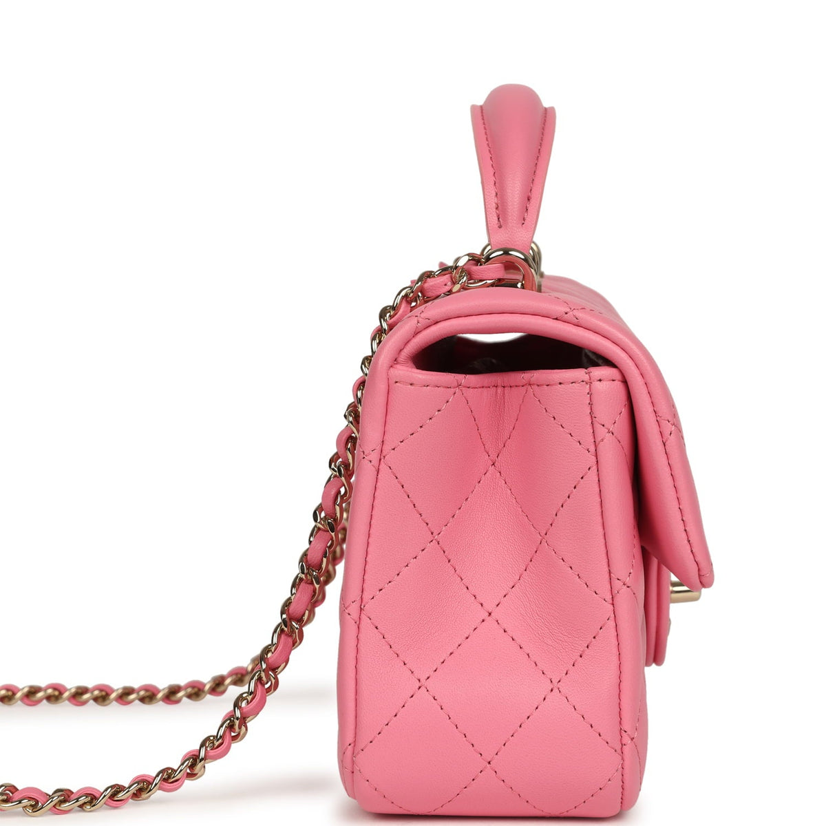 Chanel Mini Rectangular Flap Bag with Top Handle Pink Lambskin Light Gold Hardware