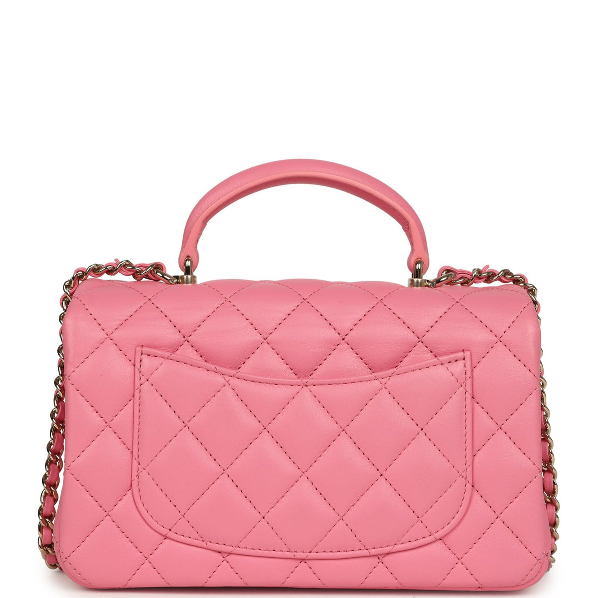 Chanel Mini Rectangular Flap Bag with Top Handle Pink Lambskin Light Gold Hardware