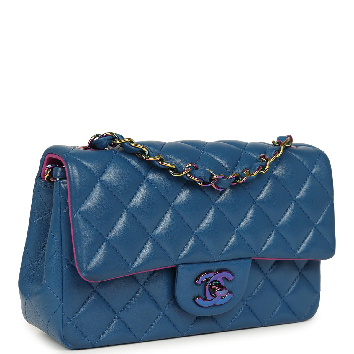 Pre-owned Chanel Mini Rectangular Flap Bag Blue, Purple Lambskin Rainbow Hardware