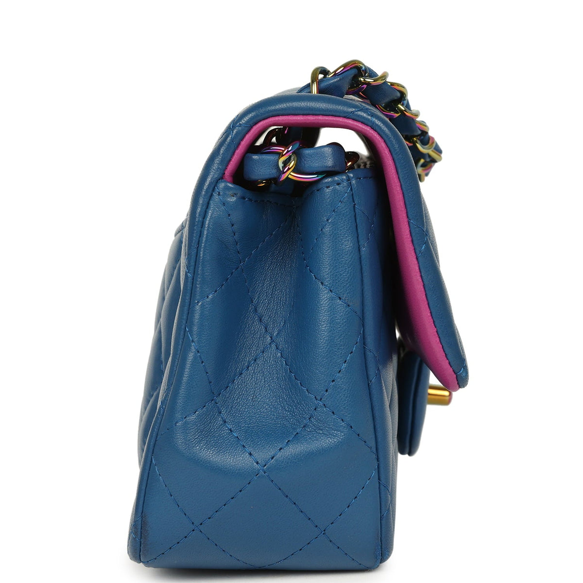 Pre-owned Chanel Mini Rectangular Flap Bag Blue, Purple Lambskin Rainbow Hardware