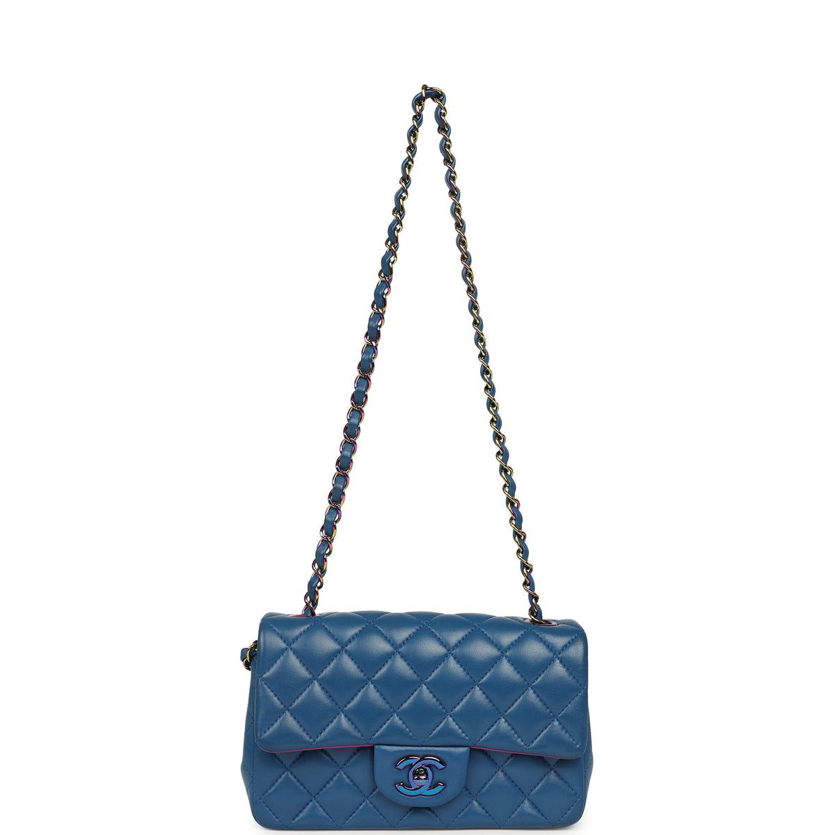 Pre-owned Chanel Mini Rectangular Flap Bag Blue, Purple Lambskin Rainbow Hardware