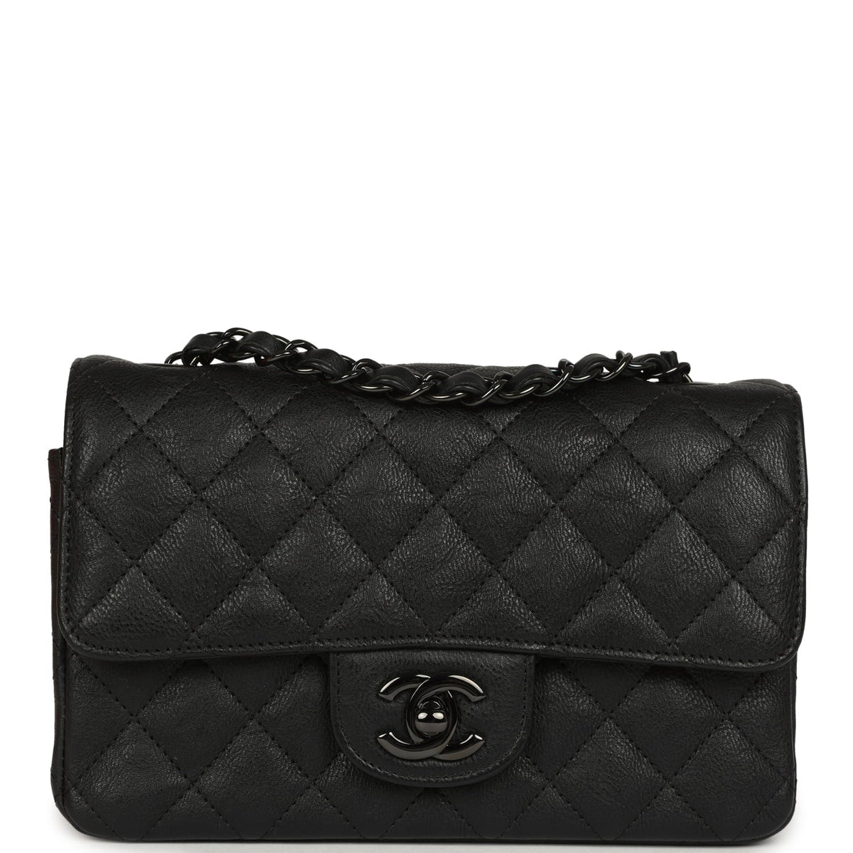 Pre-owned Chanel Mini Classic Rectangular Flap Bag So Black Crumpled Calfskin Black Hardware