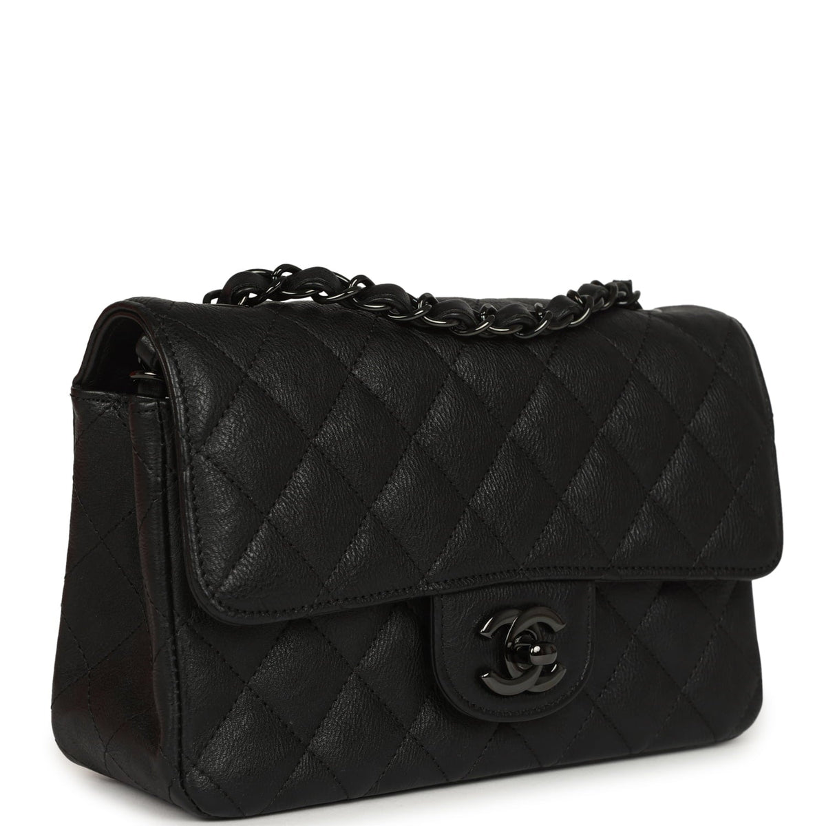 Pre-owned Chanel Mini Classic Rectangular Flap Bag So Black Crumpled Calfskin Black Hardware