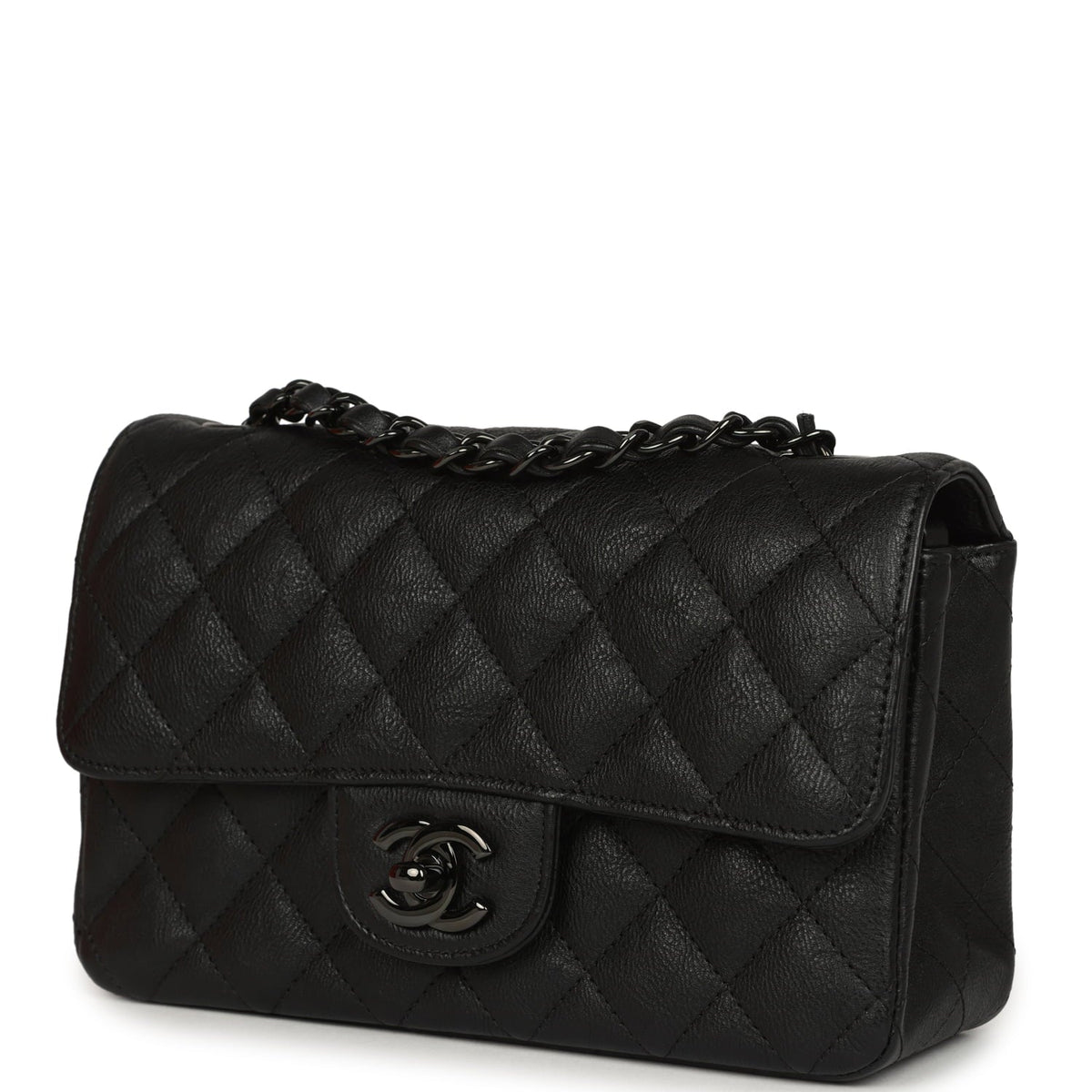 Pre-owned Chanel Mini Classic Rectangular Flap Bag So Black Crumpled Calfskin Black Hardware