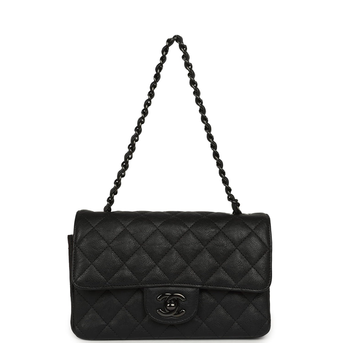 Pre-owned Chanel Mini Classic Rectangular Flap Bag So Black Crumpled Calfskin Black Hardware