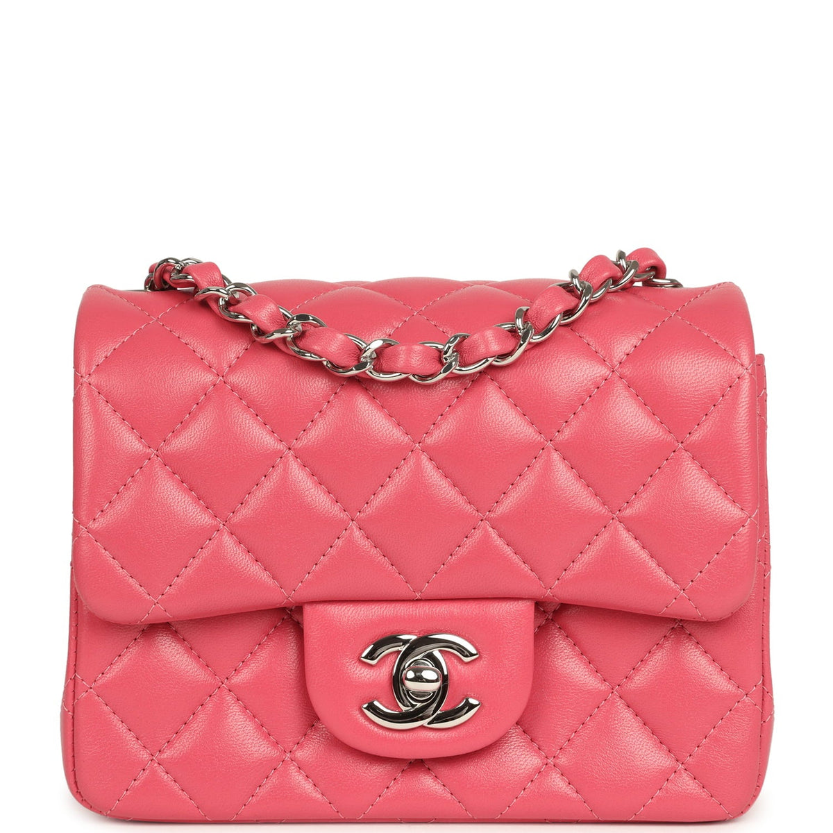 Chanel Mini Classic Square Flap Bag Pink Lambskin Silver Hardware