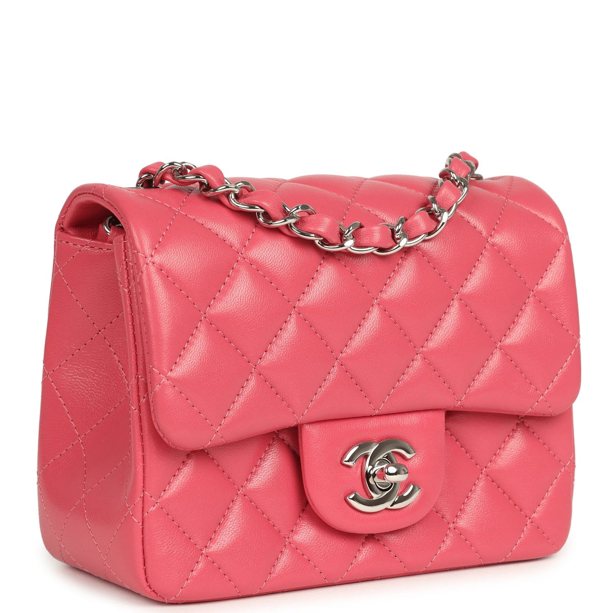Chanel Mini Classic Square Flap Bag Pink Lambskin Silver Hardware