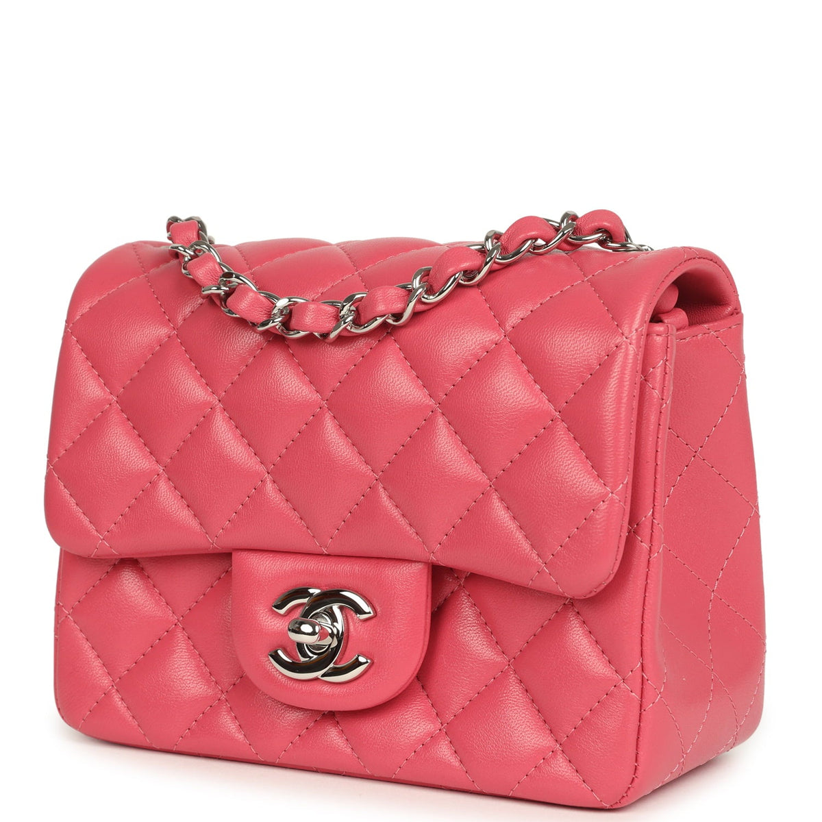 Chanel Mini Classic Square Flap Bag Pink Lambskin Silver Hardware