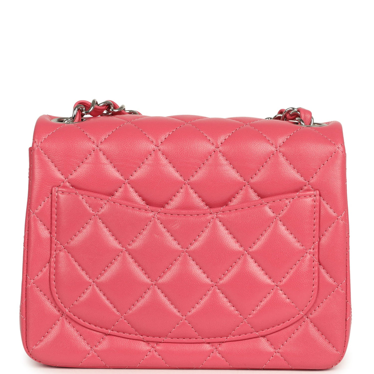 Chanel Mini Classic Square Flap Bag Pink Lambskin Silver Hardware