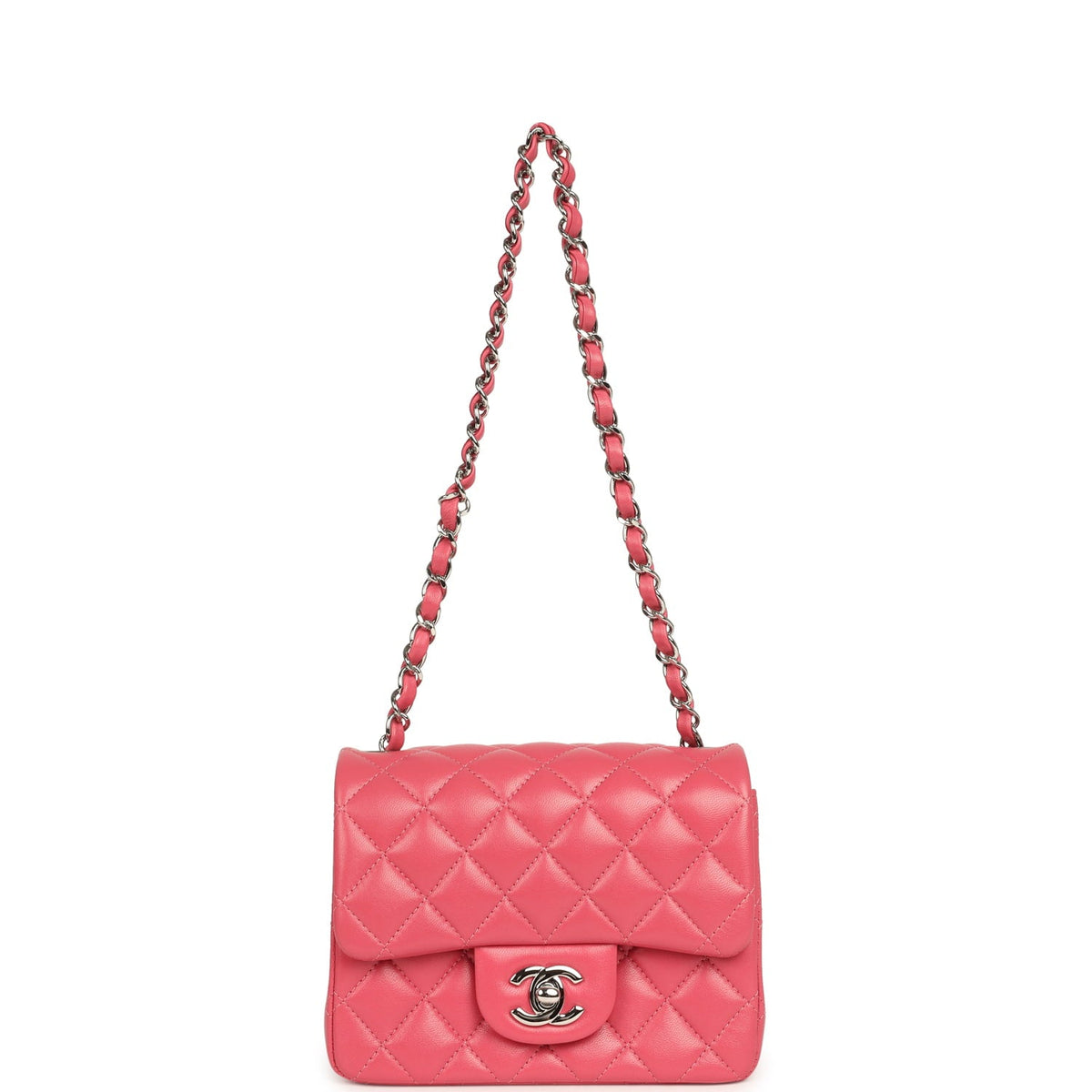 Chanel Mini Classic Square Flap Bag Pink Lambskin Silver Hardware