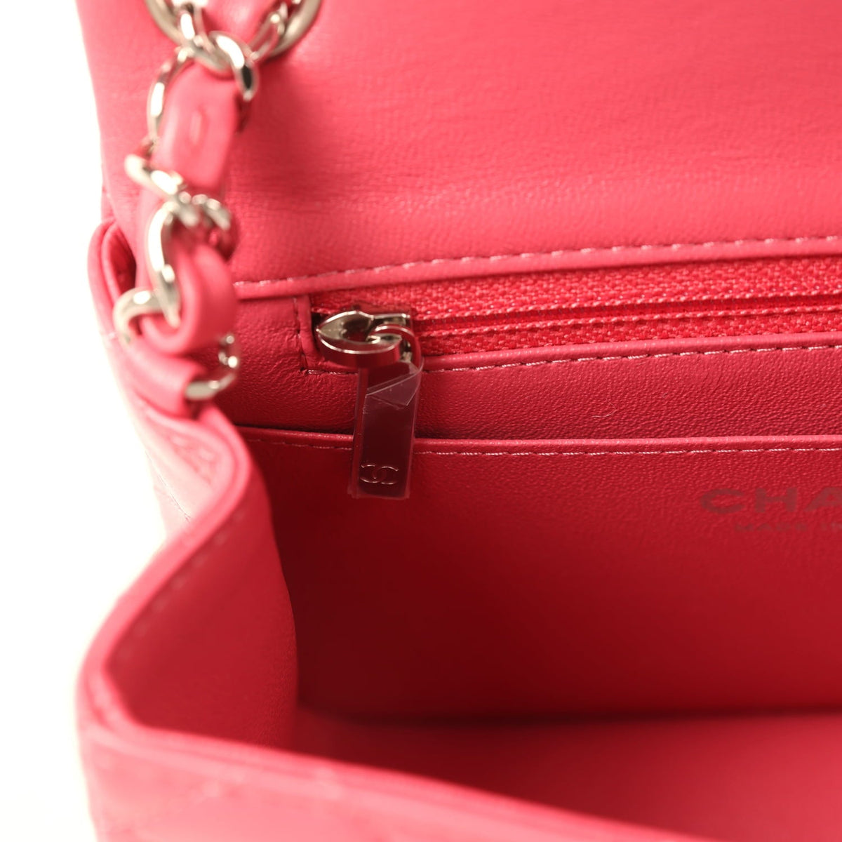 Chanel Mini Classic Square Flap Bag Pink Lambskin Silver Hardware