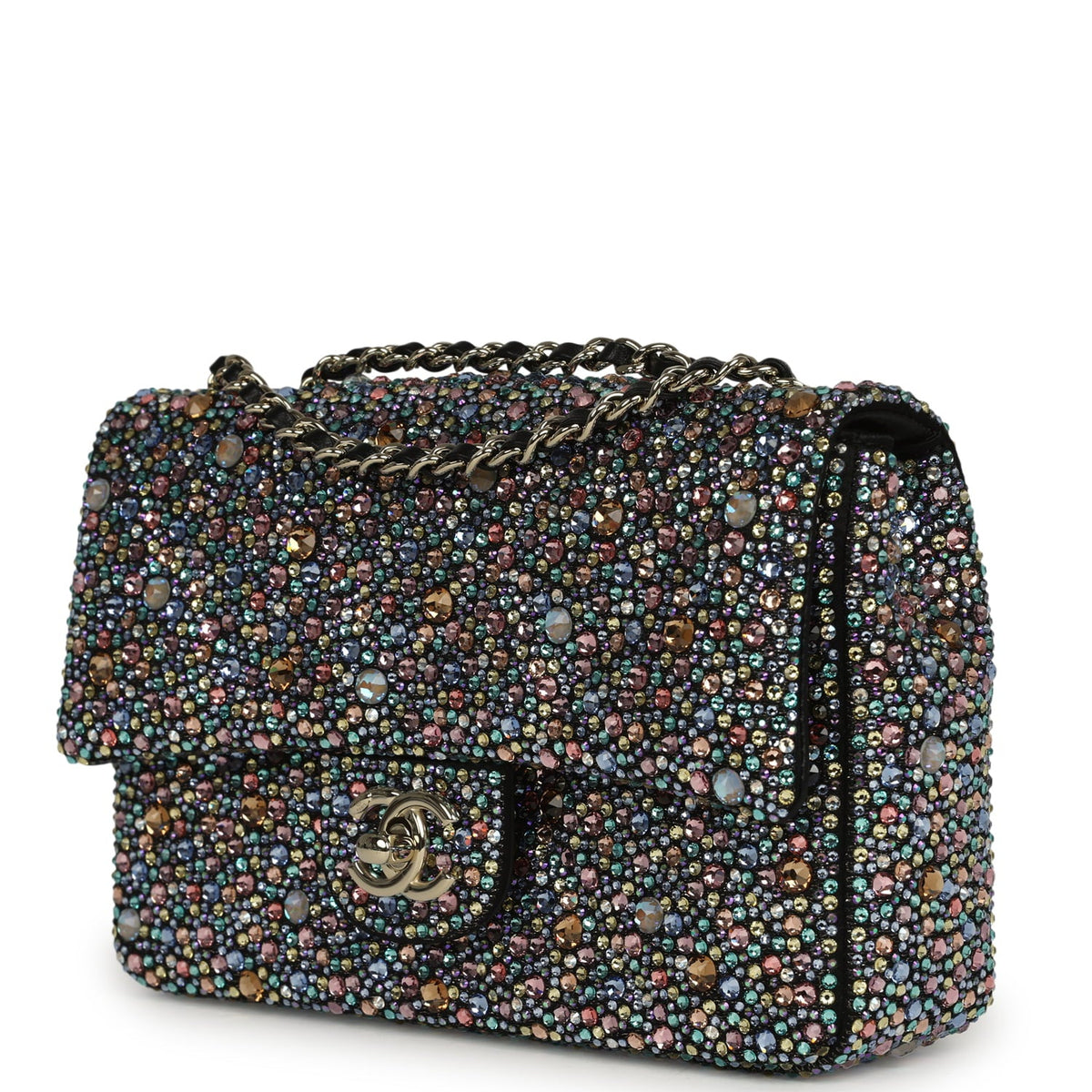 Chanel Mini Bedazzled Classic Rectangular Flap Bag Multicolor Crystals, Black Fabric Light Gold Hardware