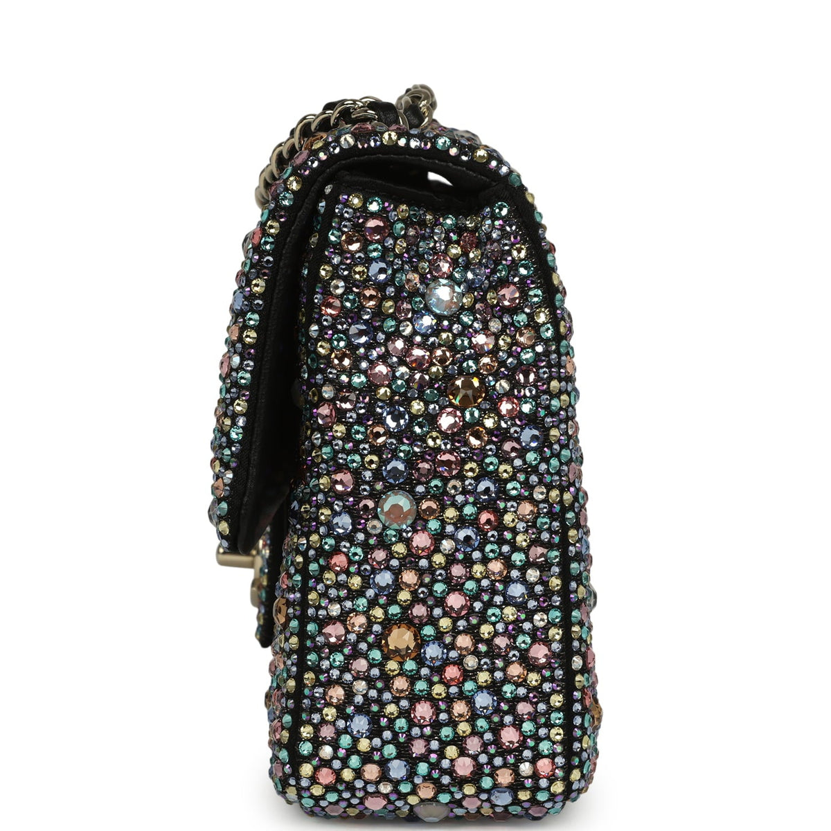 Chanel Mini Bedazzled Classic Rectangular Flap Bag Multicolor Crystals, Black Fabric Light Gold Hardware