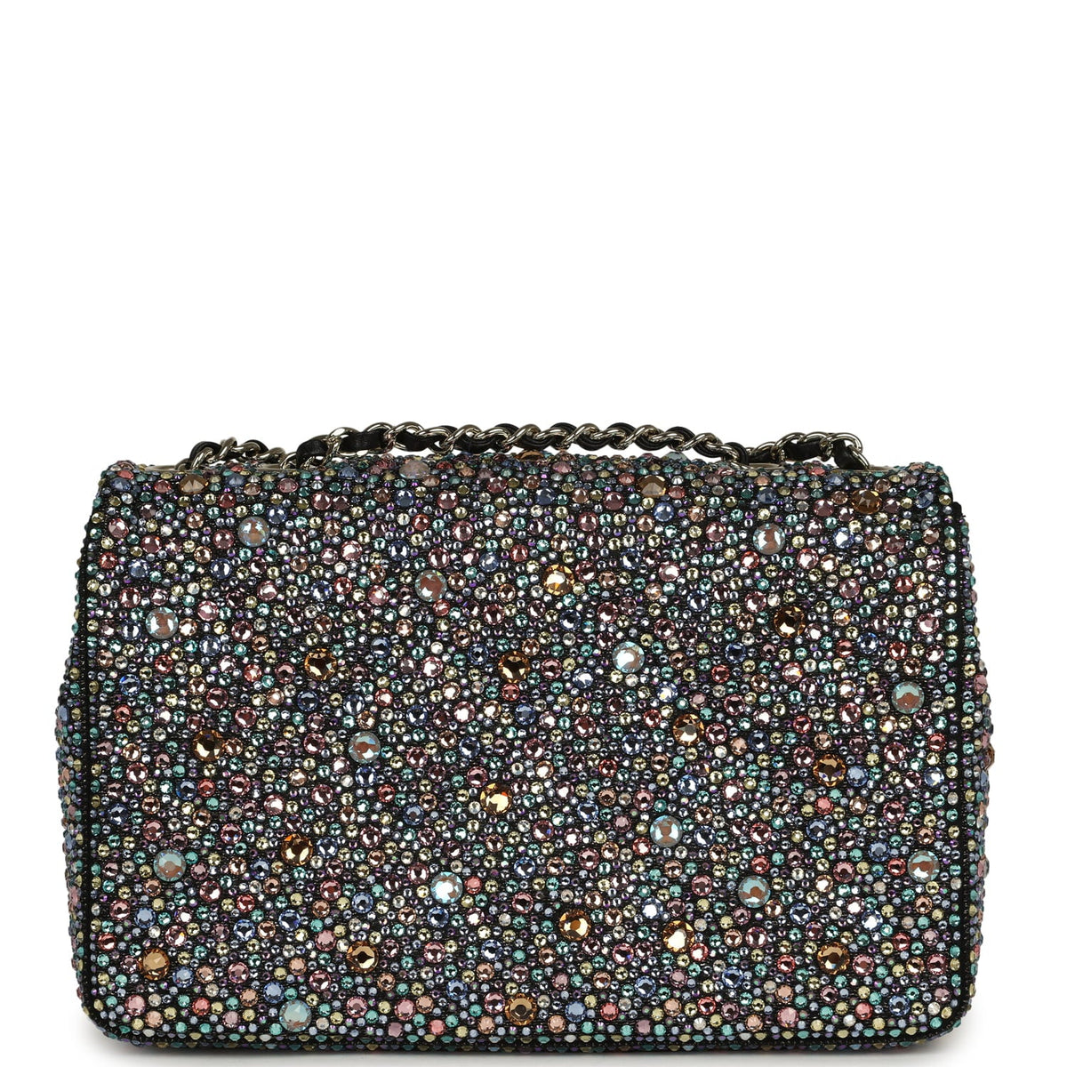 Chanel Mini Bedazzled Classic Rectangular Flap Bag Multicolor Crystals, Black Fabric Light Gold Hardware