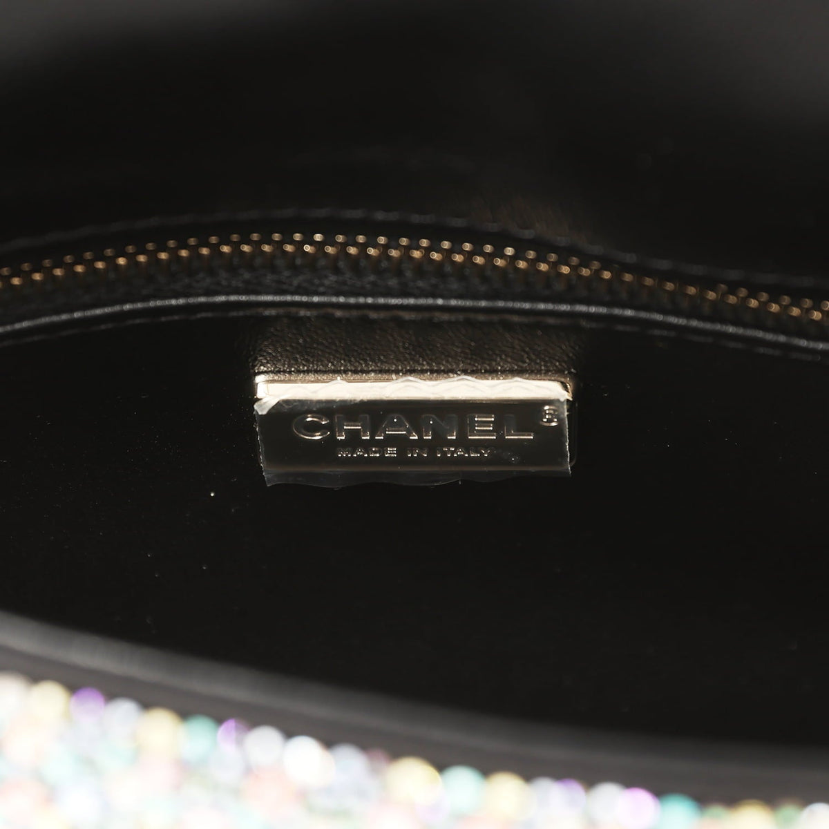 Chanel Mini Bedazzled Classic Rectangular Flap Bag Multicolor Crystals, Black Fabric Light Gold Hardware