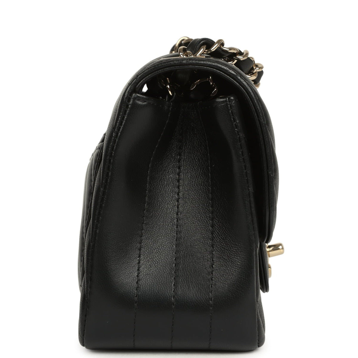 Pre-owned Chanel Mini Chevron Square Flap Bag Black Lambskin Light Gold Hardware