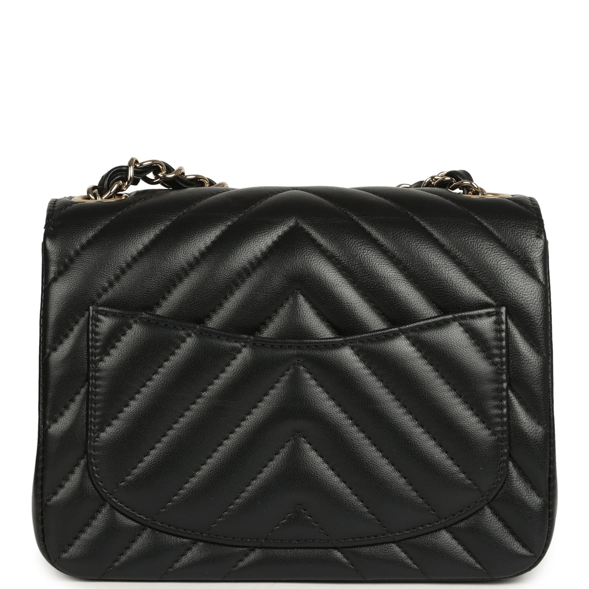 Pre-owned Chanel Mini Chevron Square Flap Bag Black Lambskin Light Gold Hardware